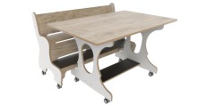 Hoogzit tafel L120 x B80 cm wit grey craft oak met bank Tangara Groothandel voor de Kinderopvang Kinderdagverblijfinrichting